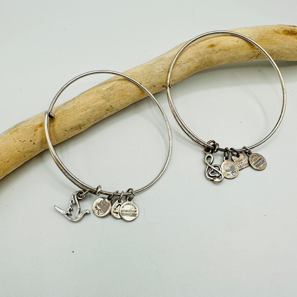 Alex & Ani Bangle Music Note and Dove Bracelet Set